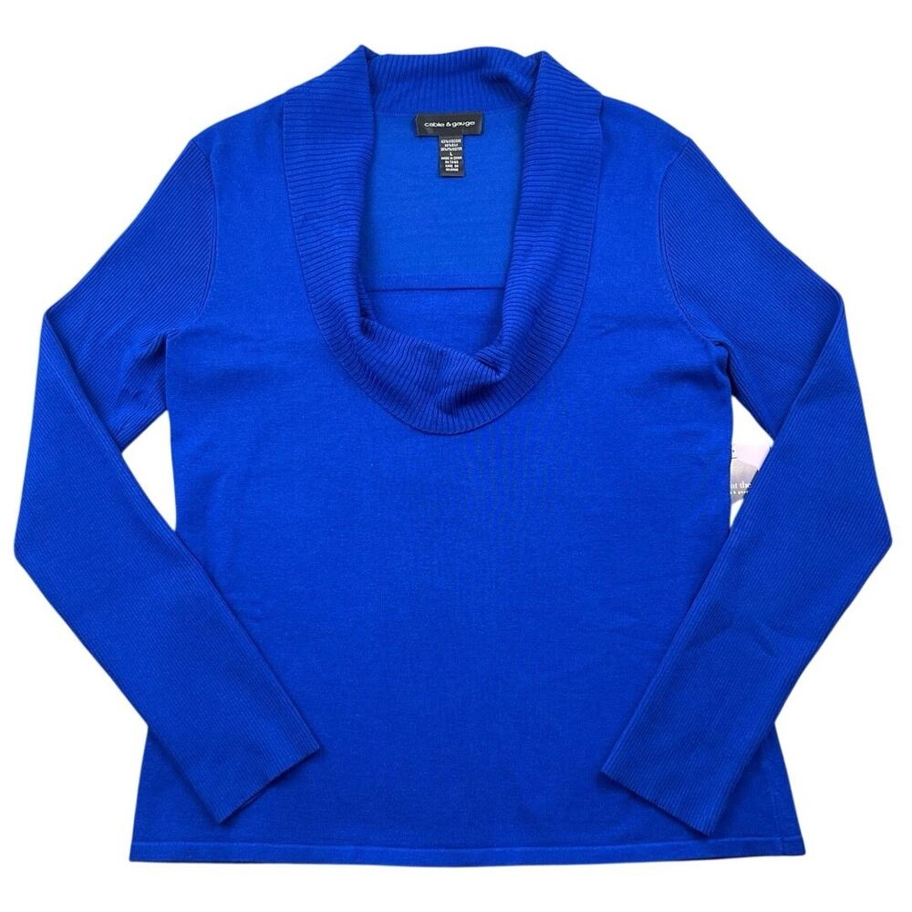 NWT Cable & Gauge Silk Blend Cowl Neck Sweater Royal Blue Women’s L